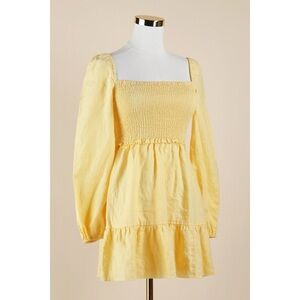 Sz XS Aritzia Wilfred 100% Organic Linen New Tempest Pale Yellow Mini Dress EUC